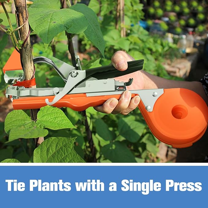 FUNTECK Garden Plant Tying Machine Branch Tape Tool for Vine, Tomato, Cucumber, Grape & Floral Support | Heavy-Duty Handheld Plant Binder with Durable Tape & Ergonomic Grip, Orange