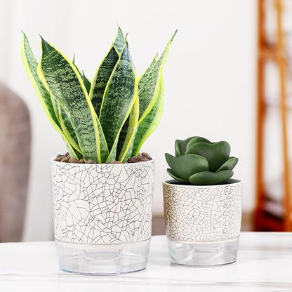 Self Watering Pots for Indoor Plants, Flower Pots, Self Watering Plant Pot-2pcs 4+5.3inch Crack Texture