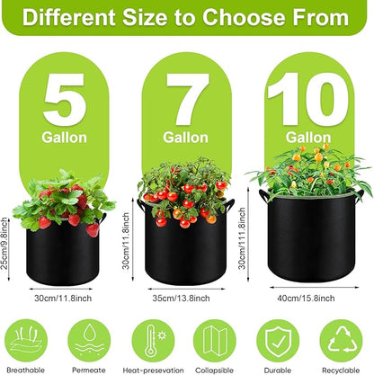 6-Pack 7 Gallon Grow Bags - 300G Heavy Duty Aeration Fabric Pots with Handles,Thickened Nonwoven Planter Bags for Vegetables Flowers Fruits