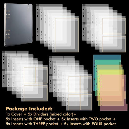 20 Pages A5 6 Ring Clear Stamps Storage Embossing Folder Storage with Dividers Photo Storage Album Seal Bags Storage Keeper Cards Folder Storage Bag for DIY Scrapbooking Arts Crafts Collecting Bags