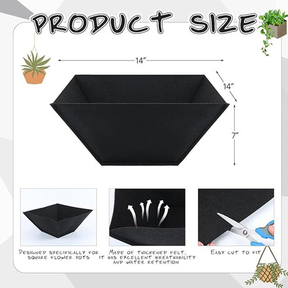 4 Pcs 14inch Fabric Square Hanging Basket Liners Black Square Breathable Felt Replacement Liners Durable Felt Liner for Wall Hanging Flower Basket and Garden Flower Pot