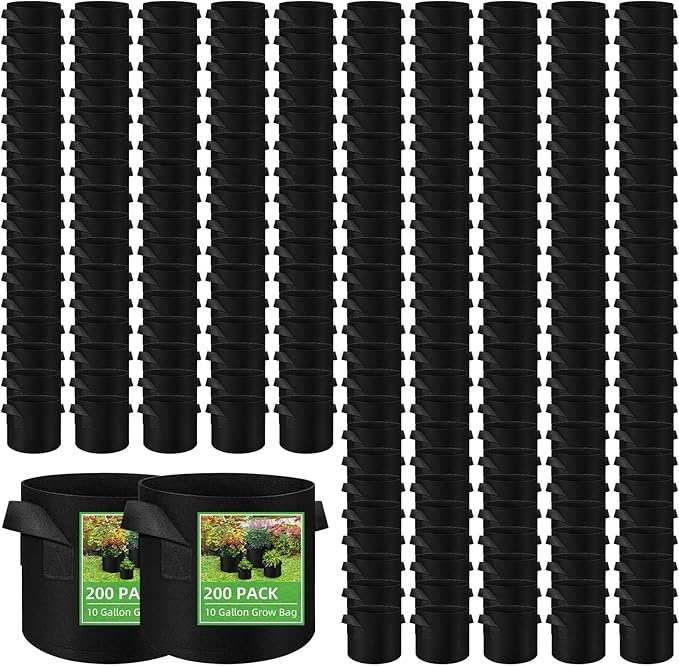 LITLANDSTAR 200-Pack 10 Gallon Fabric Grow Bags, Heavy Duty Thickened Nonwoven Plant Grow Bags Aeration Fabric Pots with Handles for Plants