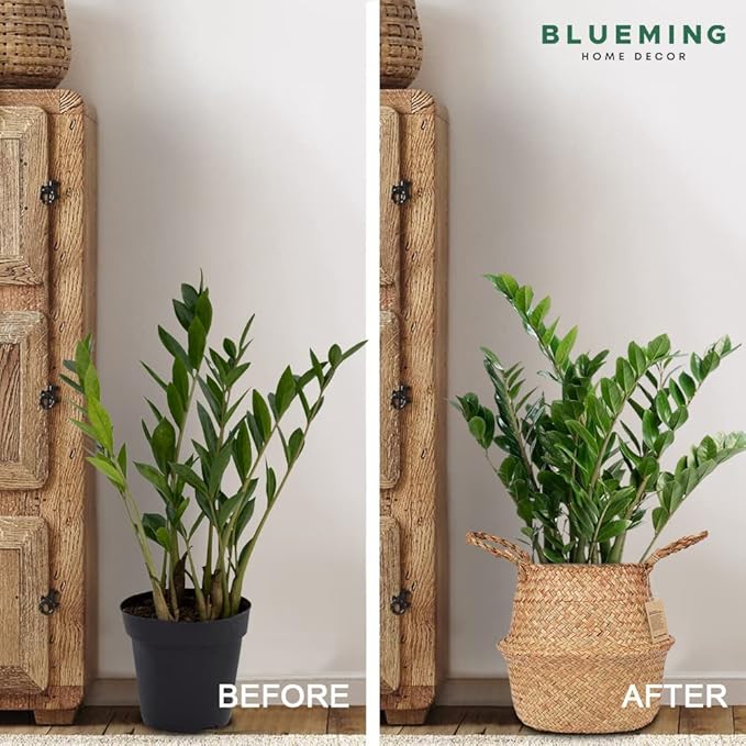 Olive Tree Basket – Wicker Seagrass Planter for Tall Indoor Faux Plants, Decorative Rattan Basket Cover for Houseplants, Snake Plant, Monstera, 7-8 Inch Pots (Original, Medium)