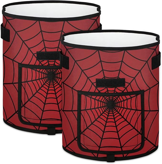 Vegetable Grow Bags Red Spiders Web 7 Gallon Thickened Nonwoven Plant Pot Flowers Potato Fruit Plant Grow Bag with Handle Garden Plant Bag Outdoor 2 Pack