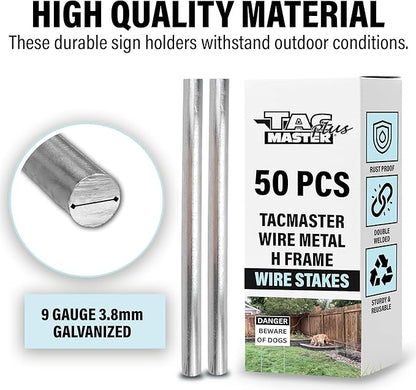 Tacmaster Wire Metal Yard and Sign H Stakes – Durable Blank Lawn Sign Posts for 4mm Corrugated Panels, Real Estate Signs, Waterproof and Wind Resistant, Ideal for Outdoor Use, 30"x10" – 50 Pack
