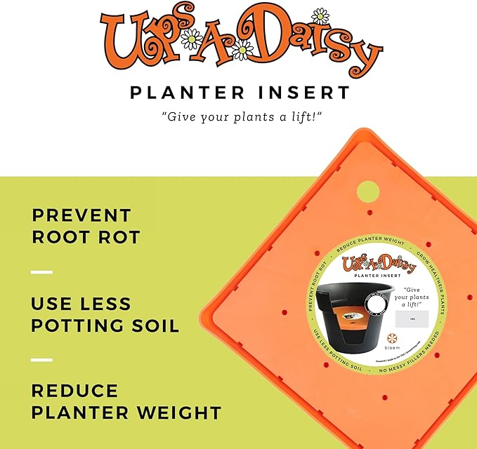Bloem Ups-A-Daisy Square Planter Insert: 13.75" Wide x 1" Thick - Durable Resin Disk, Drainage Holes, Reusable Soil-Saving Planter Insert for Indoor & Outdoor Use