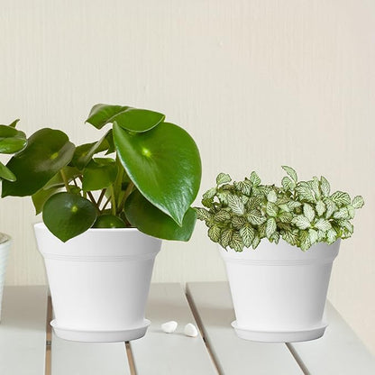 16 Pack Plastic Plant Pots with Drainage Holes and Tray, 4 inch Thickened Indoor Planters Seedlings Nursery Pots for Flowers, African Violet, Succulent and All House Plants, White