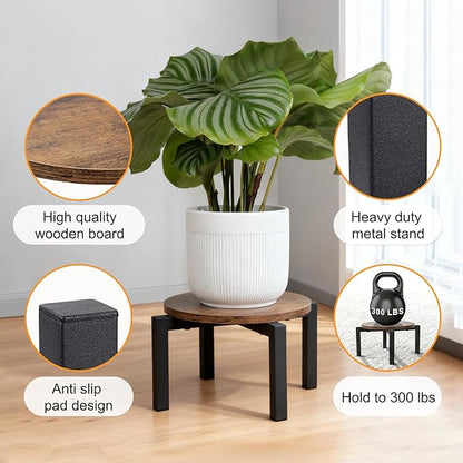 Plant Stand Indoor, Heavy Duty Sturdy Metal Plant Holder, Wooden plant Stool, Single Plant Pot Stand Low Short Planter Stand Fit 5-12 Inch Pot