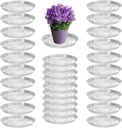 30 Packs 6 Inches Clear Plant Saucers for Indoor Outdoor Use Heavy Duty Plastic Plant Trays for Planter Bulk Flower Pot Drip Trays to Catch Water, 4 to 20 Inch