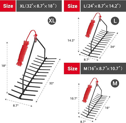 32" Aquatic Weed Rake, No Assembly Required, 8.6" Steel Rod Lake Weed Cutter, One-Piece Welding, Lake Weed Rake for Pond Beach Landscaping, Perfect Tie Hole, 30ft Thicker Rope and Net, Black.