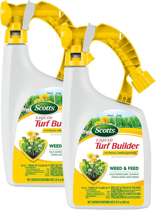Scotts Liquid Turf Builder with Plus 2 Weed Control - Liquid Weed Killer and Fertilizer, 32 fl. oz. (2-Pack)
