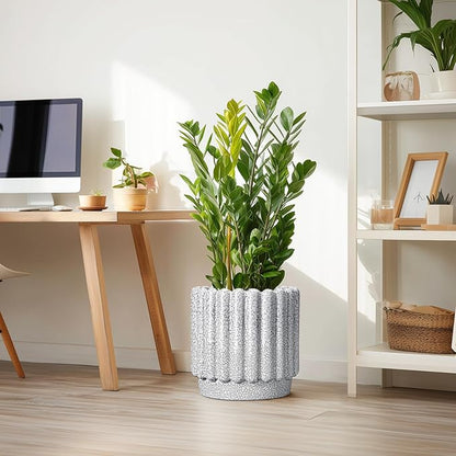 Ceramic Planter for Indoor Plants - 12 Inch Plant Pot Indoor with Drainage Hole, Large Ceramic Flower Pots Outdoor, Fluted Round Planter, Home Decor, Gardening Gifts, Black and White