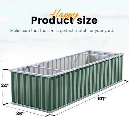 KING BIRD 101" x 36" x 24" Galvanized Raised Garden Bed 2 Installation Methods for DIY Outdoor Heightened Steel Metal Planter Kit Box for Deep-Rooted Vegetables, Flowers, Large Raised Bed Kit(Green)