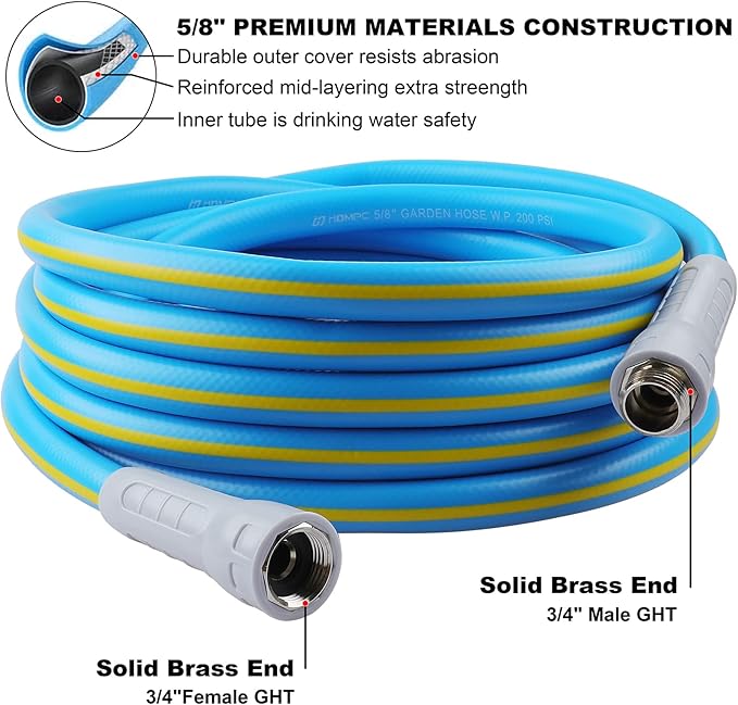 HQMPC Hose Garden Hose With 5/8 in. x 30 ft. Water Hose Heavy Duty Durable Material Water Hose with Solid Fittings (BLUE)