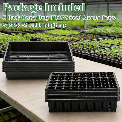 5 Pack Seedling Starter Trays No Holes and 5 Pack 54 Cell Seed Starter Trays Extra Deep 2.8" - Heavy Duty Plastic Nursery Trays for Seed Germination & Plant Propagation (5 Sets)