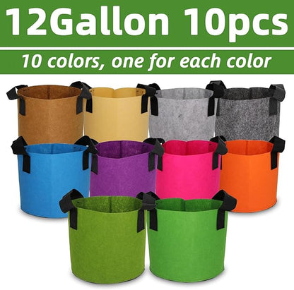 Grow Bags,Growing Pot Bags Garden Grow Bag Indoor Outdoor Fabric Aeration Plant Pot Container Flower Vegetable Pouch (Mixed 10colors,12Gallon)