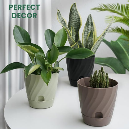 Plant Pots with Drainage, Self Watering Pots for Indoor Plants, Home Decor Flower Planters, 6 Pack Plastic Planters Succulent Pots, Mix Color