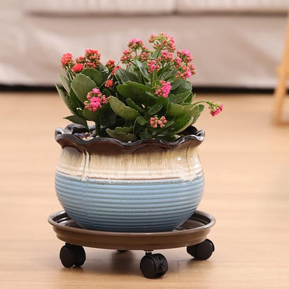 12 Packs Plant Caddy with Wheels 11.8" Plastic Rolling Plant Dolly Coasters Heavy-duty Wheeled Planter Mover Rollers Indoor Outdoor Wheeled Flower Pot Base Suacers with Casters, Brown