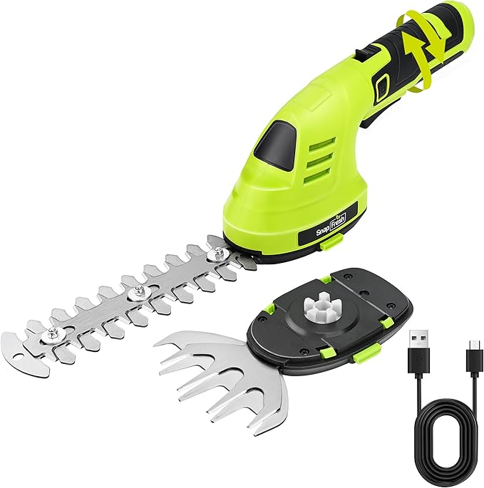 SnapFresh Hedge Trimmer Cordless Grass Shear, 2 in 1 8V Electric Grass Clipper and Hedge Shears with Rotating Head, Handheld Bush Trimmer/Grass Cutter/Shrub Trimming with Battery for Garden & Lawn