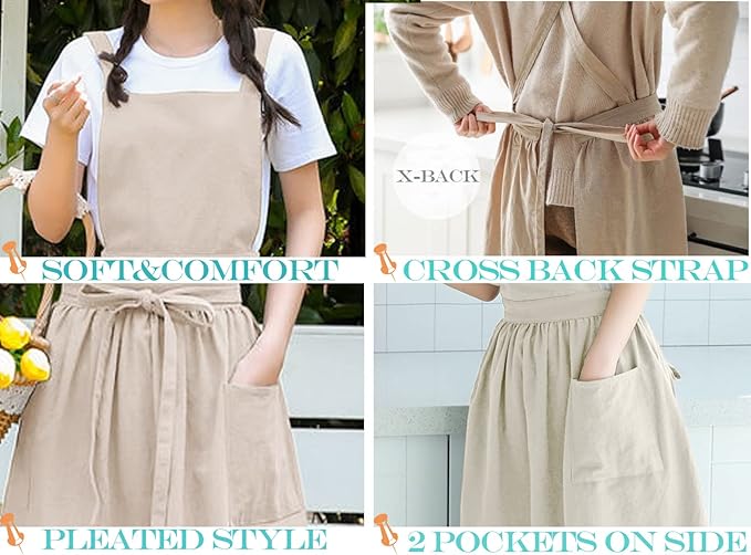 Cute Retro Cotton Linen X-Back Aprons Home Kitchen Garden Art Painting Pinafore Florist Shop Overalls