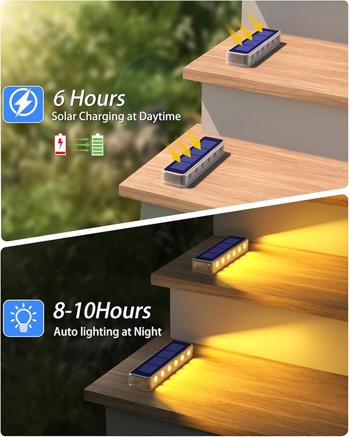 Solar Step Lights for Outside,6 Pack Solar Stair Lights Outdoor Waterproof,Warm White Deck Light Solar Powered Waterproof for Steps,Stairs,Walkway,Sidewalk,Patio,Pathway