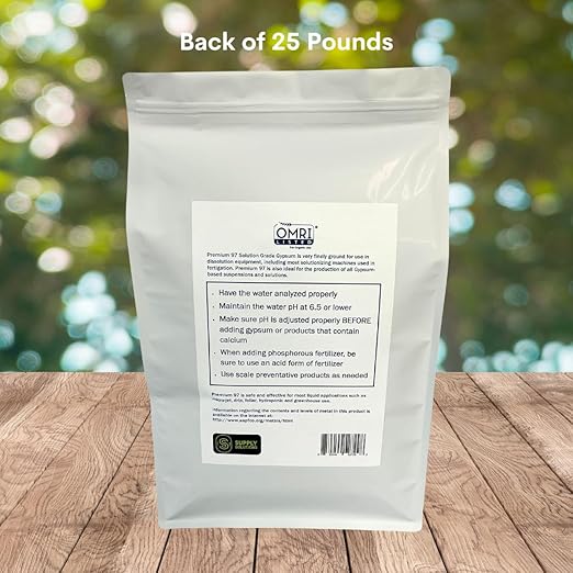 Supply Solutions Gypsum Powder - Purest and Soluble Houseplant Food Fertilizer for Indoor Plants, Outdoor, Lawn, Vegetables - Indoor Plant Nutrients, Improve Plant Growth (25 Pounds)