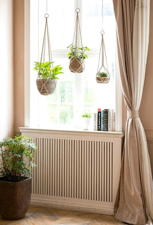 Dahey Macrame Plant Hanger Set of 3 with Hooks Indoor Hanging Planter Basket 35"/29"/23" Handmade Woven Cotton Rope Flower Pot Crochet Plant Holder Stand for Boho Home Decor No Tassels,Beige