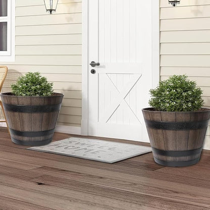 Large Plant Pots, 22.25 Inch 2 Pack Plastic Whiskey Barrel Planters, Big Flower Pots Wine Barrel Design for Outdoor Indoor, Garden, Porch, Patio, Backyard