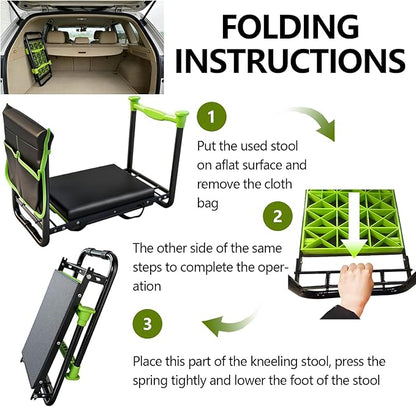 Garden Kneeler and Seat, Heavy Duty Gardening Stool with 1.8" Thick Detachable Kneeling Pad, Foldable Bench Chair with 2 Tool Pouches for Knee & Back Pain Relief for Women, Men, Seniors (Green)