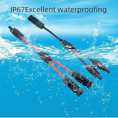 2 Pair Solar connectors Y-Tee 1-to-2 Waterproof Parallel Adapter, 10AWG tinned Copper Cable Plug Connector for Solar photovoltaic Panel Panels (2 Pairs M/FF and F/MM)