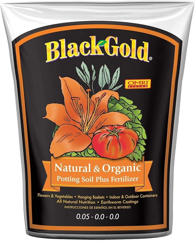 SunGro SUGRBG2 Black Gold Natural & Organic Potting Soil Bag plus Fertilizer, 2 Cubic Feet (2 Pack)