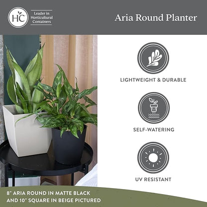 The HC Companies Aria Round Self-Watering Pot - Lightweight Plastic Planter for Herbs & More - Durable Plant Pots for Indoor Plants & Outdoor Plants (10" Glossy White, Pack of 2)