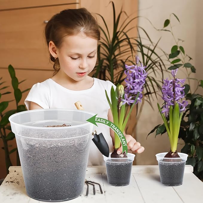 GREANER 4/5/6/7/8/9 Inch Reinforced Clear Nursery Pots, Transparent Variety Pack Plastic Nursery Pots, 30 Packs Seed Starting Pot Flower Plant Container with Drainage Holes and 20 Plant Labels