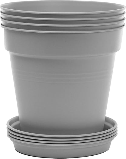 Mintra Home Garden Pots 4pk - Flowers, Herbs, Plants, Indoor, Outdoor, Colorful, Wholesale, Bulk (Grey, 19cm Diameter (7.5in))