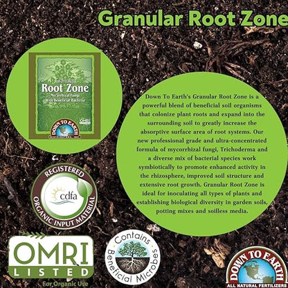 Down To Earth All Natural Fertilizers Organic Granular Root Zone - Mycorrhizal Fungi and Beneficial Bacteria - Soil and Root Inoculant for Plants, 8 oz