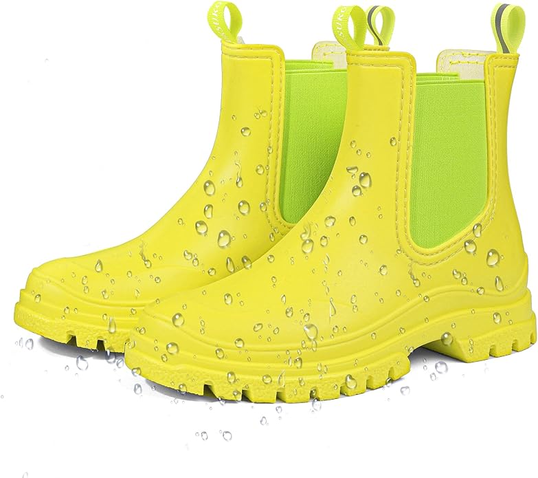 DKSUKO Rain Boots Women Waterproof Chelsea Boots Ankle Garden Shoes for Ladies Rubber Short Rainboots with Removable Comfort Insole for Outdoor Work Deck Mud Boots