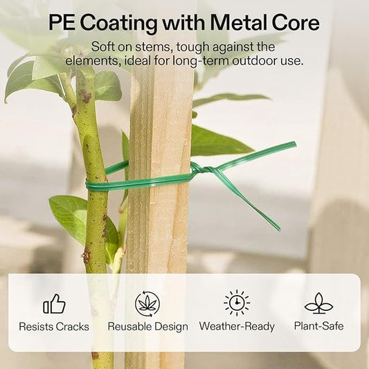 VIVOSUN Twist Ties, 328 ft (100m) PE-Coated Green Plant Ties with Cutter, Reusable & Flexible Tomate Ties for Plant Support, Indoor Outdoor Gardening, Cable Management, Home Office Organization