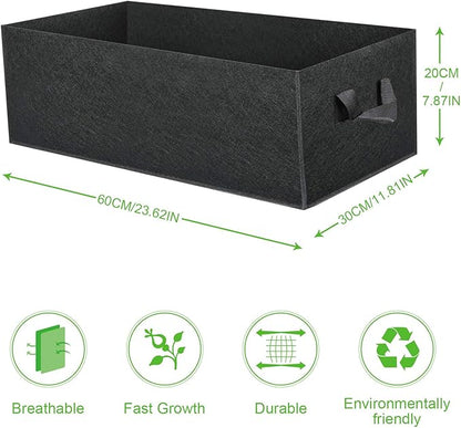 ANGELIOX 3-Pack Grow Bags, 10 Gallon Heavy Duty 300G Thickened Nonwoven Fabric Raised Garden Bed Square Flower Planter Containers for Carrot Onion,Flowers,Fruit/Growing Pots with Handles(60x30x20cm)