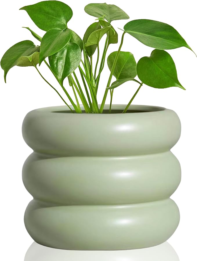 Boho 6.5 Inch Modern Ceramic Plant Pot - Green Glaze Succulent Planter with Drainage Holes, Cute Bubble Porcelain for Indoor Herbs, Snake Plants, and Home Decor