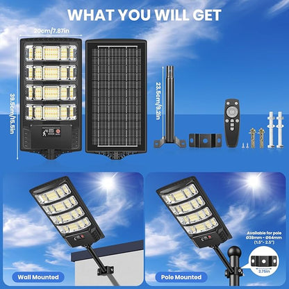Solar Lights Outdoor, Solar Powered Motion Sensor Solar Street Light, 6500K/4500K/3000K IP66 Waterproof Security Flood Lights with Remote Control for Garden, Yard, Garage, Parking Lot (4 Pack)
