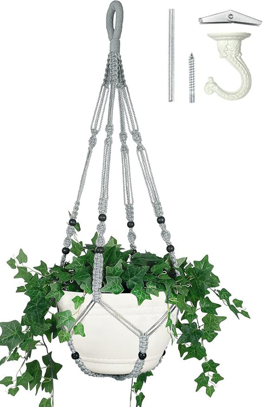 43 Inches Macrame Planter Hanger Large for 12 inch Pot + Swag Hook (Extra Long & Big) | Large Hanging Planter for Indoor Plants | No Tassel, Cotton Rope, No Pot/Plant Included (XL)