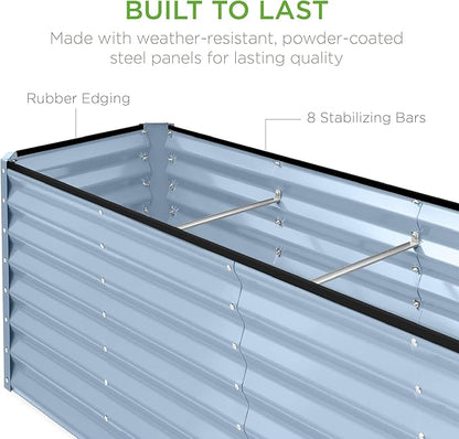 Best Choice Products 8x2x2ft Raised Outdoor Metal Garden Bed, Deep Root Box Planter for Vegetables, Flowers, Herbs, 240 Gallon Capacity, 100% Non Toxic Materials - Mist Blue