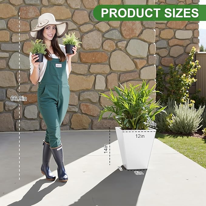 14 Inch Planters for Outdoor Plants, Large Tall Outdoor Flower Pots with Drainage Holes for Front Porch Patio Backyard Plants