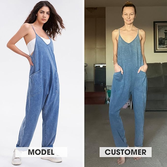 EXLURA Womens Casual Summer Jumpsuits 2026 Romper Bib Outfits Beach Vacation Denim Trendy Fashion Overalls with Pockets
