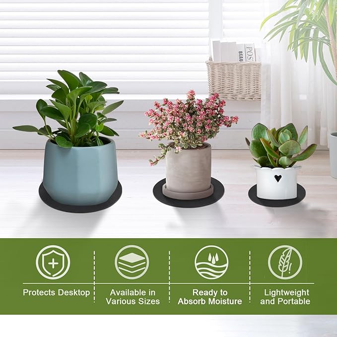 Plant Saucers for Indoors, Round Felt Plant Saucers for Gardening, Indoors& Outddor Use, Reversible Fabric Coaster Mat Absorbent Pot Saucers for Gardening Coffee & Drinks for DIY Craft Supplies(9 PCS)