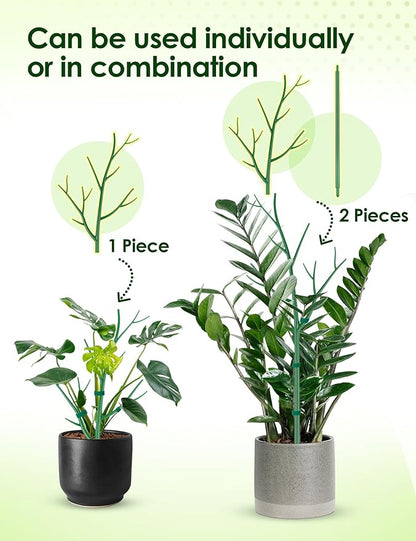 NiHome 28" Plant Support Stakes Set of 6 for Indoor & Outdoor Garden, Durable UV-Resistant Stakes with 12 Orchid Clips, 12 Circular Clips & 6 Ft Plant Tie for Climbing Plants, Vines & Shrubs (Green)