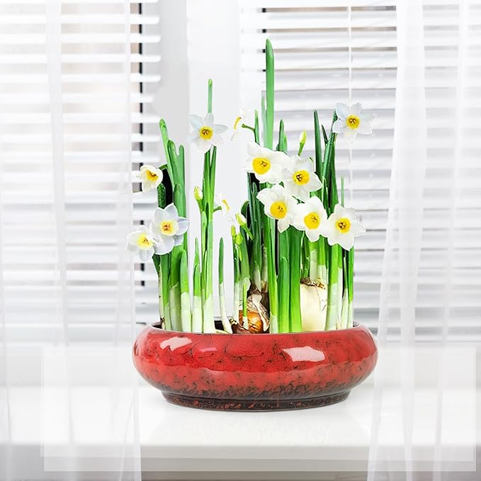 Lotus Bowl Planter - 7.3 Inch Large Lotus Flower Bowl for Water Plants, Ceramic Hydroponic Planter Water Lily Bowl for Planting Aquatic and Indoor Succulent Plants and Bonsai