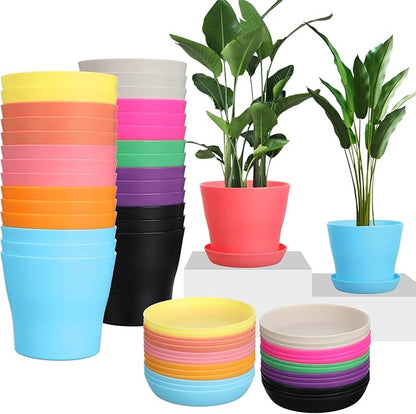 33 Pack 5.5 Inch Plastic Flower Plant Pots Thickened Seedlings Nursery Pots with Tray Assorted Small Flower Pots Colorful Plastic Planters with Saucers Gardening Plant Containers