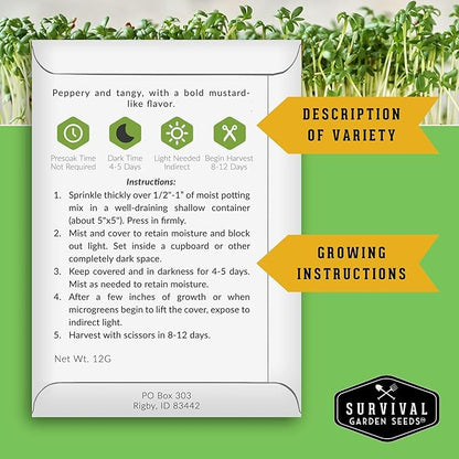 Microgreens Seeds 5-Variety Pack for Sprouting – Mustard, Mung Bean, Curled Cress, Clover & Lettuce Seed for Indoors – Fast-Growing Non-GMO Heirloom Starter Pack – Survival Garden Seeds