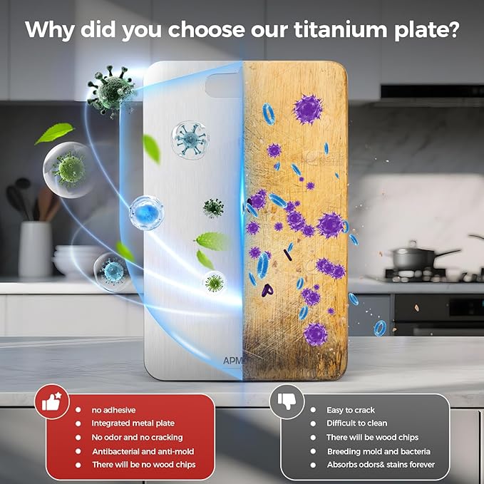 Titanium Cutting Boards for Kitchen, 100% Pure Titanium Cutting Boards Double Sided Non Toxic Cutting Board, Hygiene Durable Dishwasher Safe 13”× 8”(M)